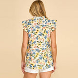 Floral Ruffle Sleeve High Neck Top