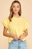 Striped Rolled Sleeve Knit Top
