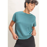 Crew Neck Short Dolman Sleeve Top