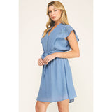 SOLID PAPAYA GAUZE RUFFLE SLEEVE MINI DRESS