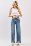 HIGH RISE SLIM WIDE LEG W/ DESTROYED HEM JEANS