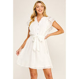 SOLID PAPAYA GAUZE RUFFLE SLEEVE MINI DRESS