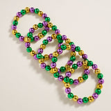 Metallic Mardi Gras Beaded Stretch Multi Layered Bracelets