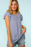 Frilled Short Sleeve Yoke Top