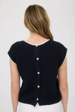 CONTRAST TRIM SHORT SLEEVE KNIT SWEATER TOP