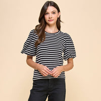 Striped Top with Puffed Sleeves