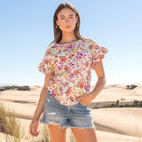 Floral Printed Top with Ruffled Sleeves