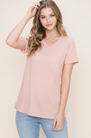 V-Neck Waffle Knit Pocket Top