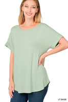 Luxe Rayon Rolled Sleeve Boat Neck Top - Multiple Colors