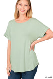 Luxe Rayon Rolled Sleeve Boat Neck Top - Multiple Colors
