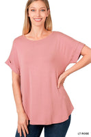 Luxe Rayon Rolled Sleeve Boat Neck Top - Multiple Colors