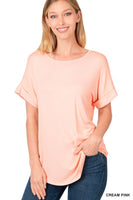 Luxe Rayon Rolled Sleeve Boat Neck Top - Multiple Colors