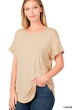 Luxe Rayon Rolled Sleeve Boat Neck Top - Multiple Colors