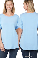 Luxe Rayon Rolled Sleeve Boat Neck Top - Multiple Colors