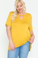 PLUS - Keyhole Short Sleeve Side Gathered Hem Top