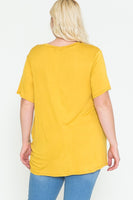 PLUS - Keyhole Short Sleeve Side Gathered Hem Top