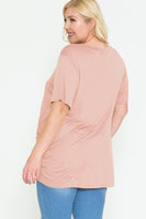 PLUS - Keyhole Short Sleeve Side Gathered Hem Top