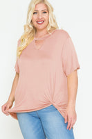 PLUS - Keyhole Short Sleeve Side Gathered Hem Top