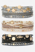 Multi Strand Leather Magnetic Clasp Bracelet