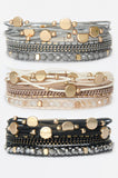 Multi Strand Leather Magnetic Clasp Bracelet