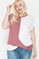 PLUS - Color Blocked Short Sleeve Draped Wrap Top