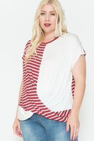 PLUS - Color Blocked Short Sleeve Draped Wrap Top