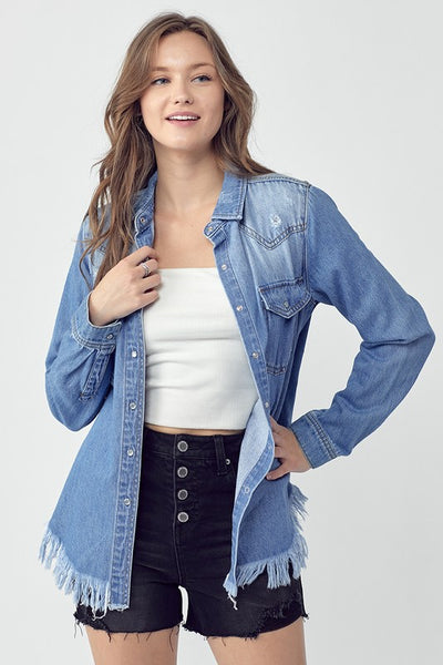 Vintage Frayed Hem Denim Shirt