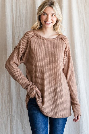 Waffle Knit Long Sleeve Top