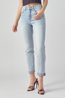 Risen High Rise Rolled Up Girlfriend Jeans - Light Wash