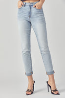 Risen High Rise Rolled Up Girlfriend Jeans - Light Wash