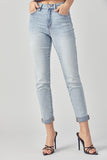 Risen High Rise Rolled Up Girlfriend Jeans - Light Wash