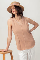 Waffle Trim Sleeveless Top