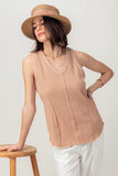 Waffle Trim Sleeveless Top