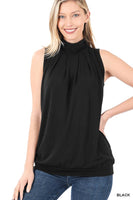 Sleeveless High Neck Pleated Top