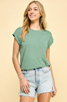 Solid Short Sleeve Top with Side Slits