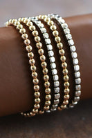 Mixed Gold and Silver Stretch Beaded Bracelet Set