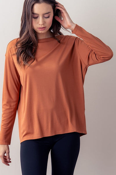 Boat Neck Solid Oversized Drop Shoulder Top