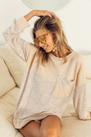 BiBi Ditsy Leopard Block Front Pocket Long Sleeve Top