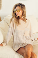 BiBi Ditsy Leopard Block Front Pocket Long Sleeve Top