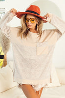 BiBi Ditsy Leopard Block Front Pocket Long Sleeve Top