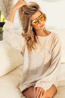 BiBi Ditsy Leopard Block Front Pocket Long Sleeve Top