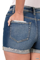 Zenana Distressed Cuffed Raw Hem Denim Shorts