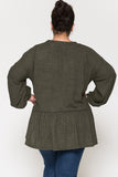 Plus - Round Neck Ruffled Bottom Bishop Sleeve Top