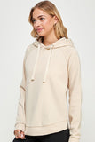 Fleece Pullover Hoodie with Curved Hem and Silt Detail