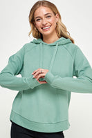 Fleece Pullover Hoodie with Curved Hem and Silt Detail