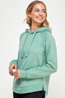 Fleece Pullover Hoodie with Curved Hem and Silt Detail