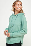 Fleece Pullover Hoodie with Curved Hem and Silt Detail