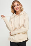 Fleece Pullover Hoodie with Curved Hem and Silt Detail
