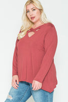 PLUS - V Neck Criss Cross Long Sleeve with Shark Bite Hem