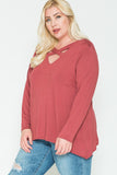 PLUS - V Neck Criss Cross Long Sleeve with Shark Bite Hem